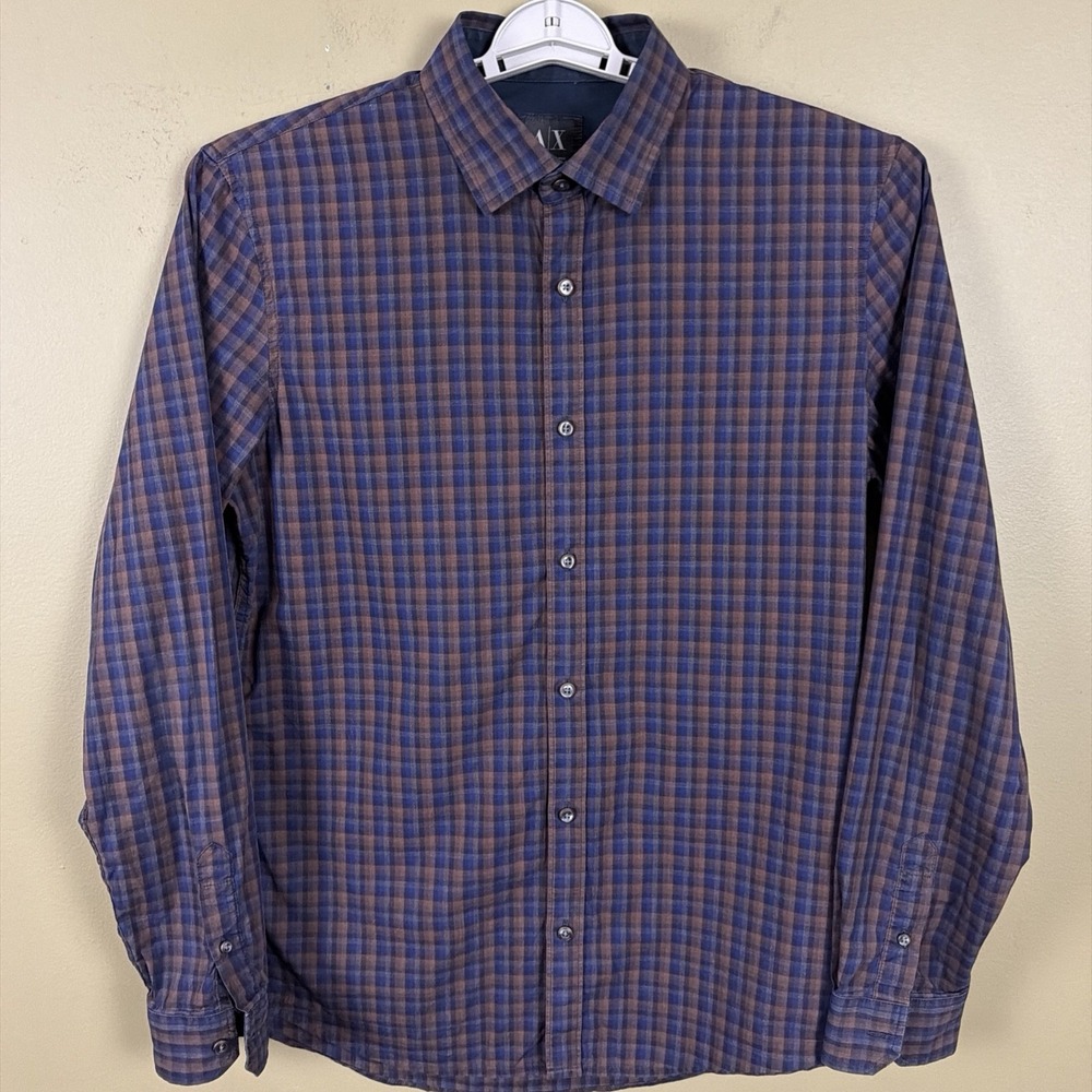 Armani Exchange A/X Men's Slim Fit " Adjustee" Cotton LS Plaid Sz L Button Down